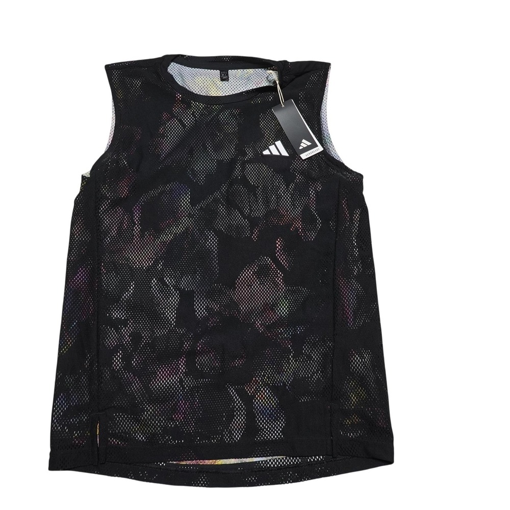 Adidas AEROREADY Shirt Mens Medium Black Sleeveless Tennis Tank Mesh Floral Top